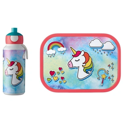 Mepal Zestaw Śniadaniowy dla Dzieci z Butelką na Napoje Typu Pop Up i Pudełkiem Lunch, do Szkoły Lub w Podróż, Bez Bpa, 400 Ml + 750 Ml, Jednorożec